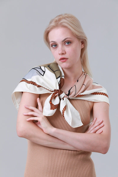 Women Square Scarf with Modern Art Print Leto Collection