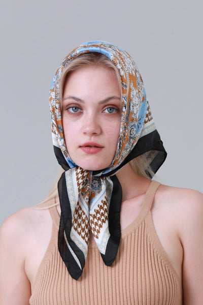 Retro Mixed Pattern Soft Satin Scarf Multi Wear Head Neck Bandana for Women Leto Collection