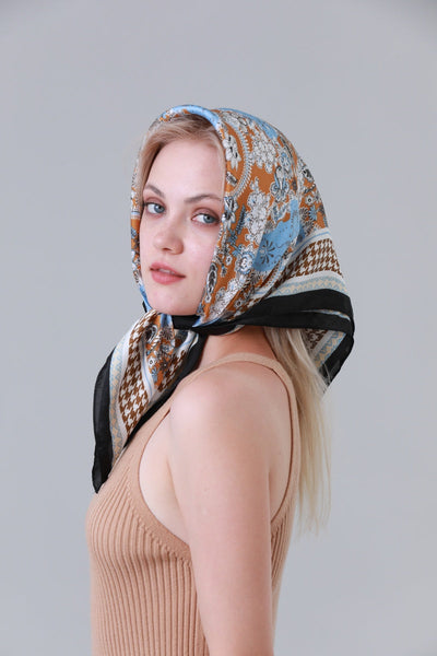 Retro Mixed Pattern Soft Satin Scarf Multi Wear Head Neck Bandana for Women Leto Collection