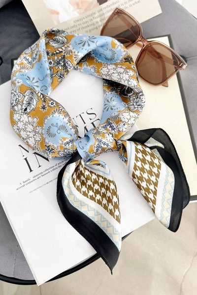 Retro Mixed Pattern Soft Satin Scarf Multi Wear Head Neck Bandana for Women Leto Collection