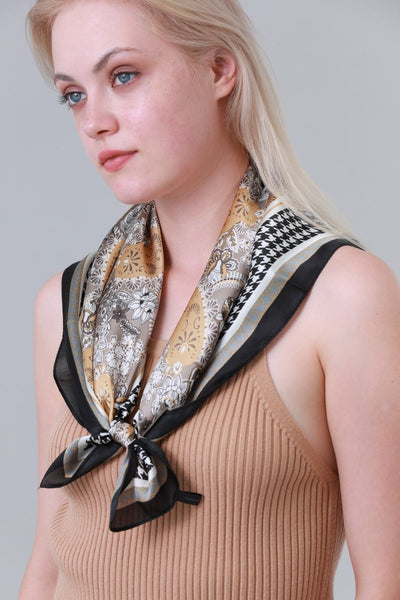 Retro Mixed Pattern Soft Satin Scarf Multi Wear Head Neck Bandana for Women Leto Collection