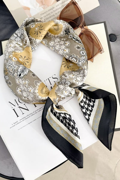 Retro Mixed Pattern Soft Satin Scarf Multi Wear Head Neck Bandana for Women Leto Collection