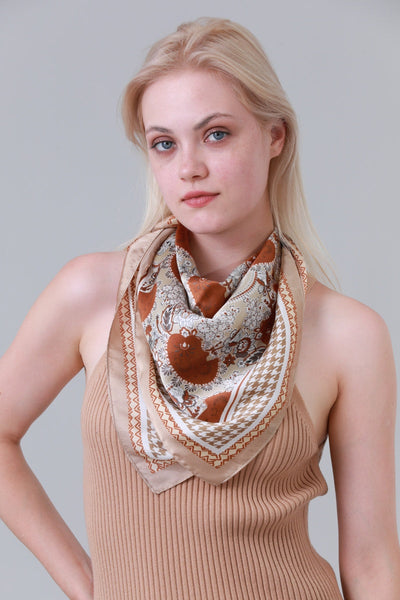 Retro Mixed Pattern Soft Satin Scarf Multi Wear Head Neck Bandana for Women Leto Collection