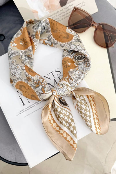 Retro Mixed Pattern Soft Satin Scarf Multi Wear Head Neck Bandana for Women Leto Collection