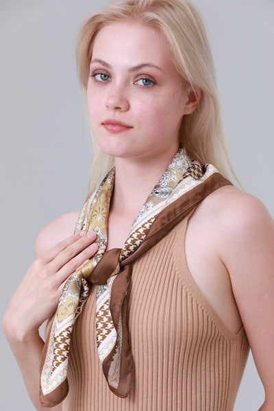 Retro Mixed Pattern Soft Satin Scarf Multi Wear Head Neck Bandana for Women Leto Collection
