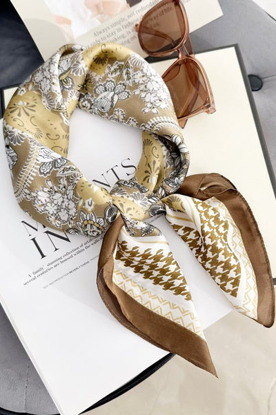 Retro Mixed Pattern Soft Satin Scarf Multi Wear Head Neck Bandana for Women Leto Collection