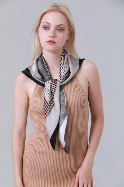 Geometric Dot Print Glossy Satin Square Scarf for Women Leto Collection