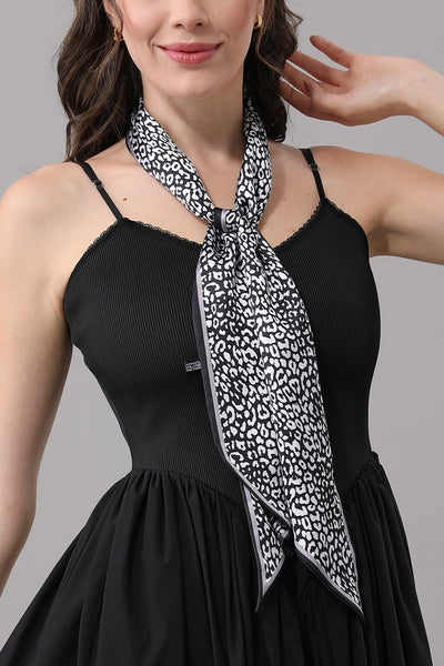 Leopard Print Skinny Satin Scarf for Women Leto Collection