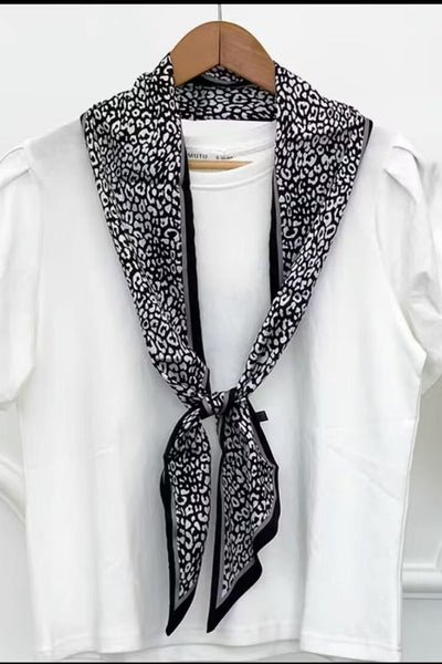 Leopard Print Skinny Satin Scarf for Women Leto Collection
