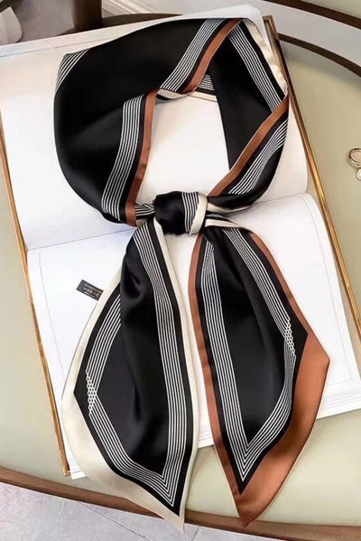 Minimal Striped Border Satin Skinny Scarf for Women Leto Collection