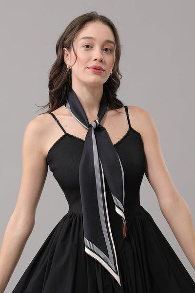 Minimal Striped Border Satin Skinny Scarf for Women Leto Collection