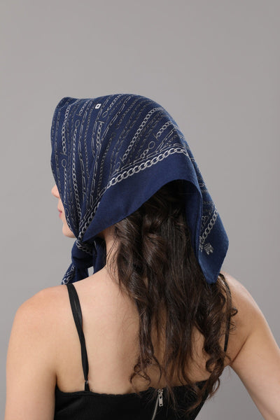 Women Square Scarf with Elegant Lock & Chain Charm Print Leto Collection