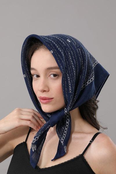 Women Square Scarf with Elegant Lock & Chain Charm Print Leto Collection