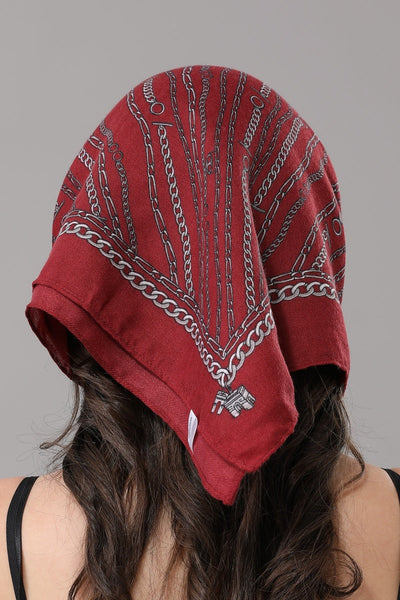 Women Square Scarf with Elegant Lock & Chain Charm Print Leto Collection