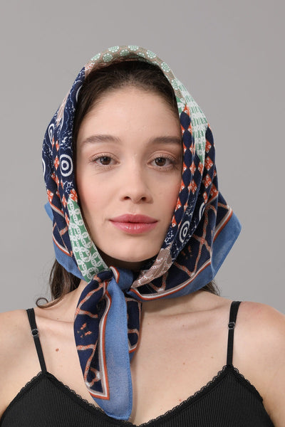 Women Artistic Scarf with Patchwork Floral & Dot Print Leto Collection