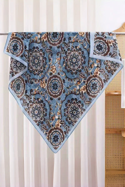 Vintage Medallion Floral Print Satin Square Scarf Leto Collection