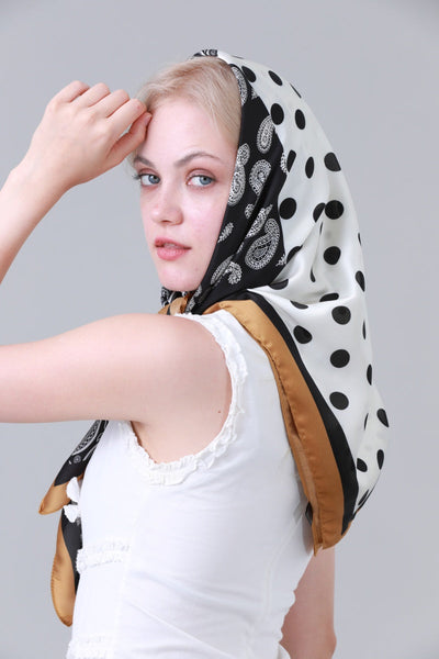 Women Stylish Satin Scarf with Paisley Dot Patchwork Motif Leto Collection