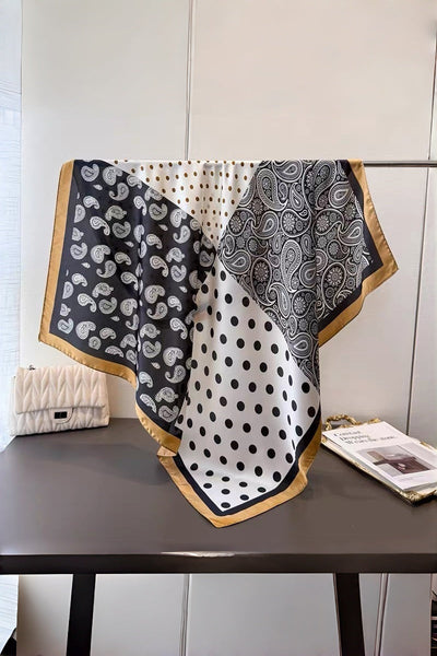 Women Stylish Satin Scarf with Paisley Dot Patchwork Motif Leto Collection