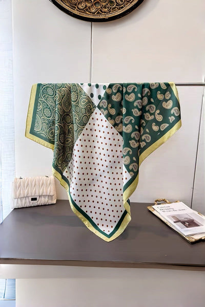 Women Stylish Satin Scarf with Paisley Dot Patchwork Motif Leto Collection