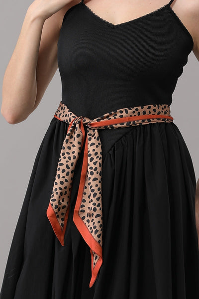 Leopard Print Border Skinny Satin Scarf for Women leto-collection