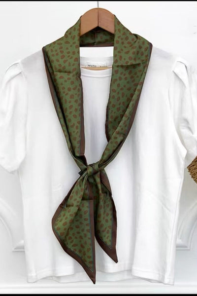 Leopard Print Border Skinny Satin Scarf for Women leto-collection