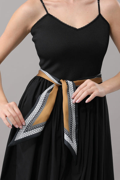 Women Narrow Pointed Decor Satin Scarf with Retro Geometric Trim Leto Collection