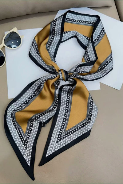 Women Narrow Pointed Decor Satin Scarf with Retro Geometric Trim Leto Collection