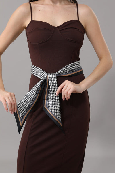 Women Narrow Decor Satin Scarf with Classic Houndstooth Trim Leto Collection