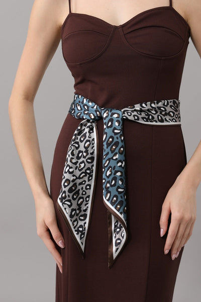 Multi-tone Leopard Print Pointed Satin Belt Scarf Leto Collection