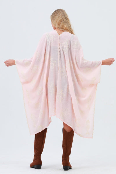 Seahorse Coral Seashell Embroidered Kimono – Ocean Breeze Cover-Up 🌊🐚