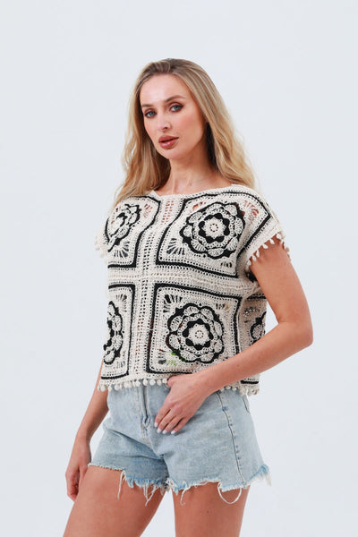 Crochet Detail Cotton Top – Floral Sleeveless Summer Layer 🌿