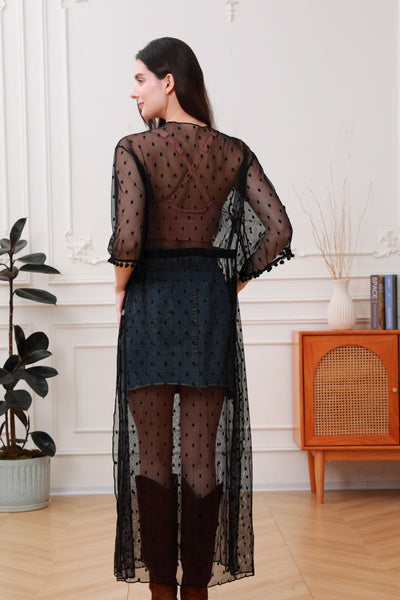 🌛✨Ethereal Dream: Polka Dot Mesh Kimono Duster