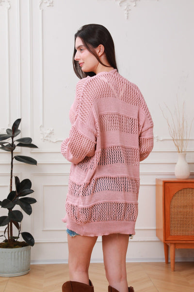 Breeze & Boho: Loose Fit Lightweight Crochet Knit Cardigan - leto-collection