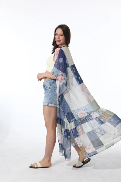 Vintage Long Floral Kimono – Boho Cover-Up Leto Collection