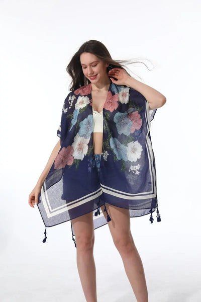 Floral Print Tassel Kimono Beach Cover Up Shawl Cardigan 🌸🌊 leto-collection