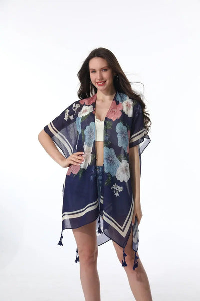 Floral Print Tassel Kimono Beach Cover Up Shawl Cardigan 🌸🌊 leto-collection