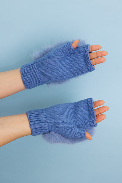 Faux Fur Trim Fingerless Knit Mittens - 6 colors