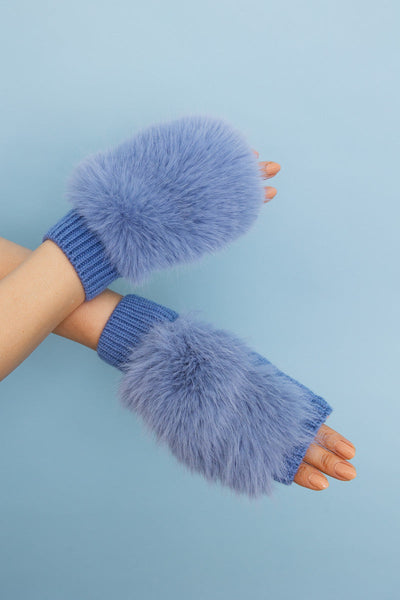 Faux Fur Trim Fingerless Knit Mittens - 6 colors