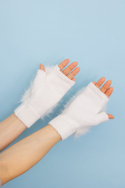 Faux Fur Trim Fingerless Knit Mittens - 6 colors