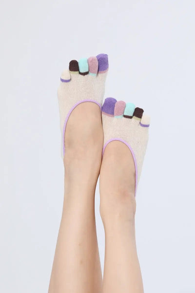 Women Color Block Five Toe Cotton Invisible Anti Slip Socks 🧦🎨 Leto Collection