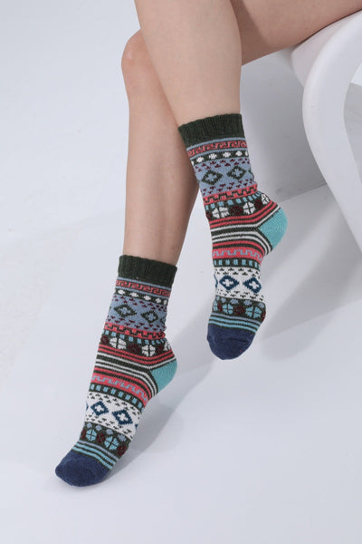 Retro Fair Isle Geometric Knit Crew Winter Socks For Women Leto Collection