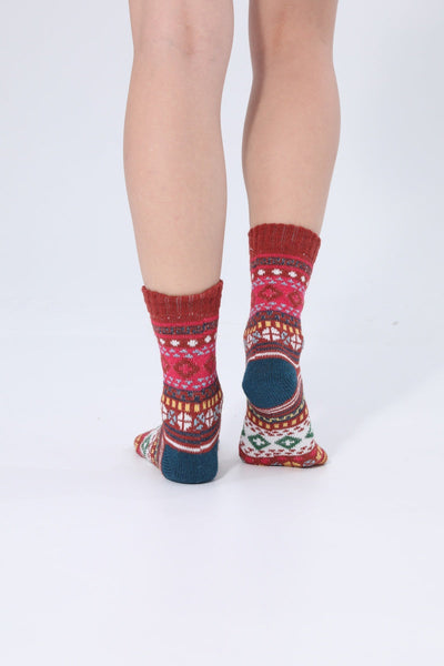 Retro Fair Isle Geometric Knit Crew Winter Socks For Women Leto Collection