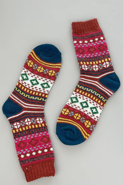 Retro Fair Isle Geometric Knit Crew Winter Socks For Women Leto Collection