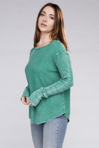 Washed Baby Waffle Long Sleeve Top (4 colors)