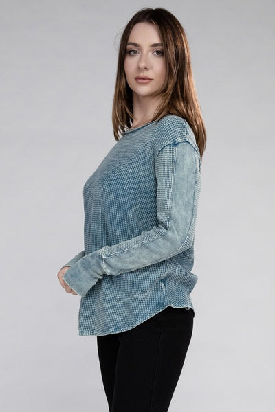 Washed Baby Waffle Long Sleeve Top (4 colors)