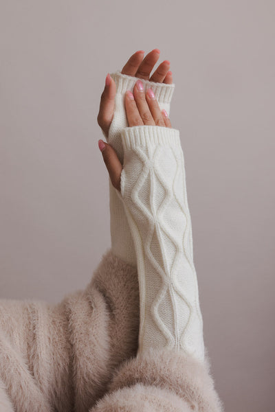 Aran Soft Knitted Arm Warmer Accessories Ivory