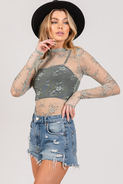 Sage Lace Mesh Layering Top