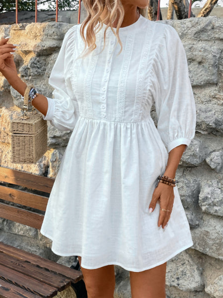 Three-Quarter Sleeve White Dress