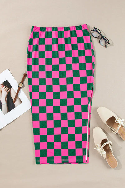 Split Checkered Midi Skirt (2 colors)