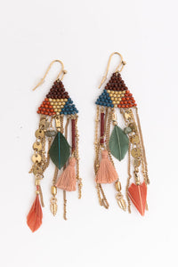 Boho Dreams Beads & Feathers Cascade Earrings